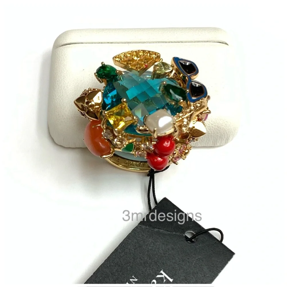 NWT Kate Spade ♠️ SWEET TREASURES 12-K Gold Plated Glass Pearl/CZ Crystals Ring - Picture 8 of 12